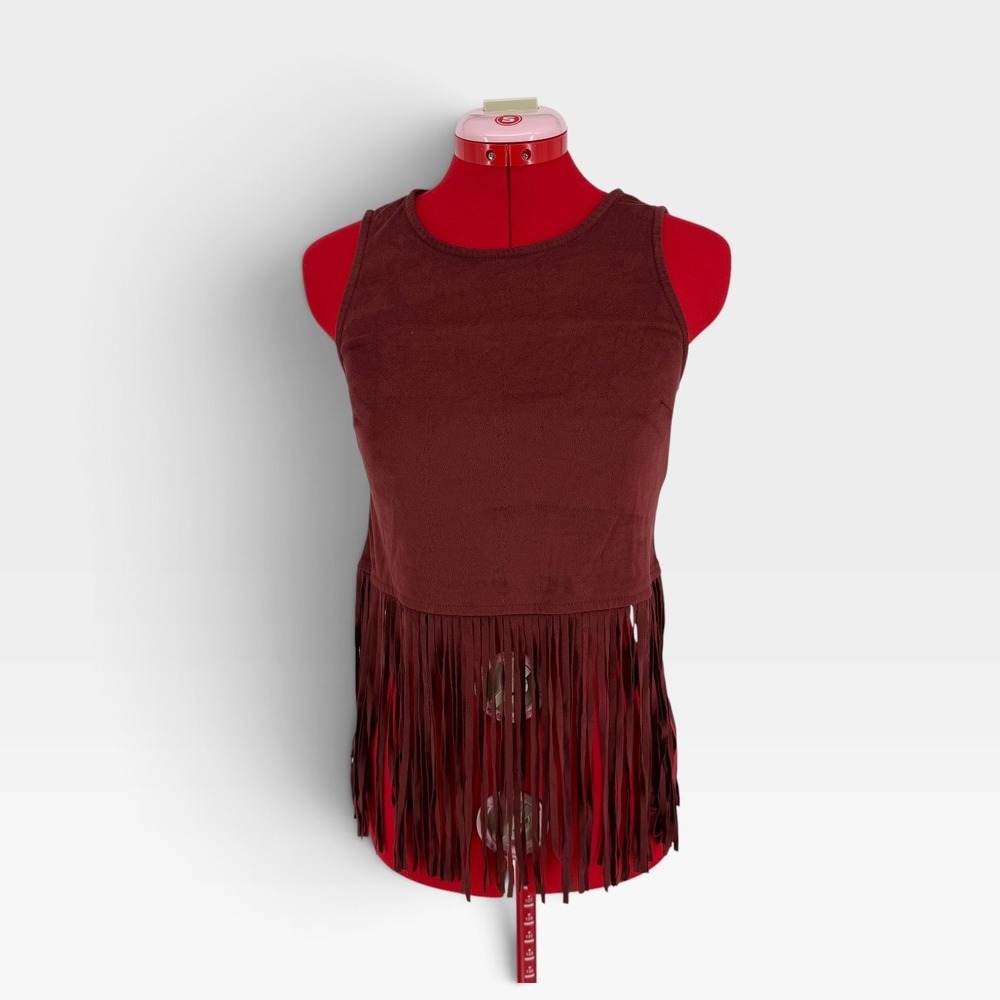 Shyanne XS Wine Faux Suede Fringe Crop Tank Western Cowgirl Concert Festival Top